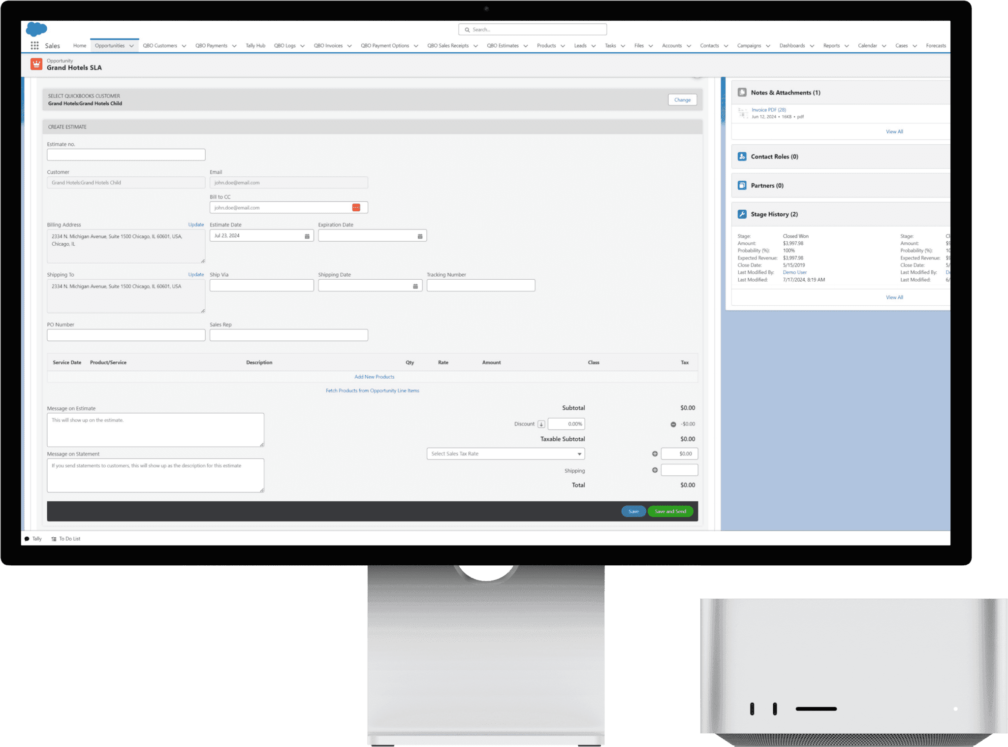 Creating a QuickBooks estimate in Salesforce with Tally