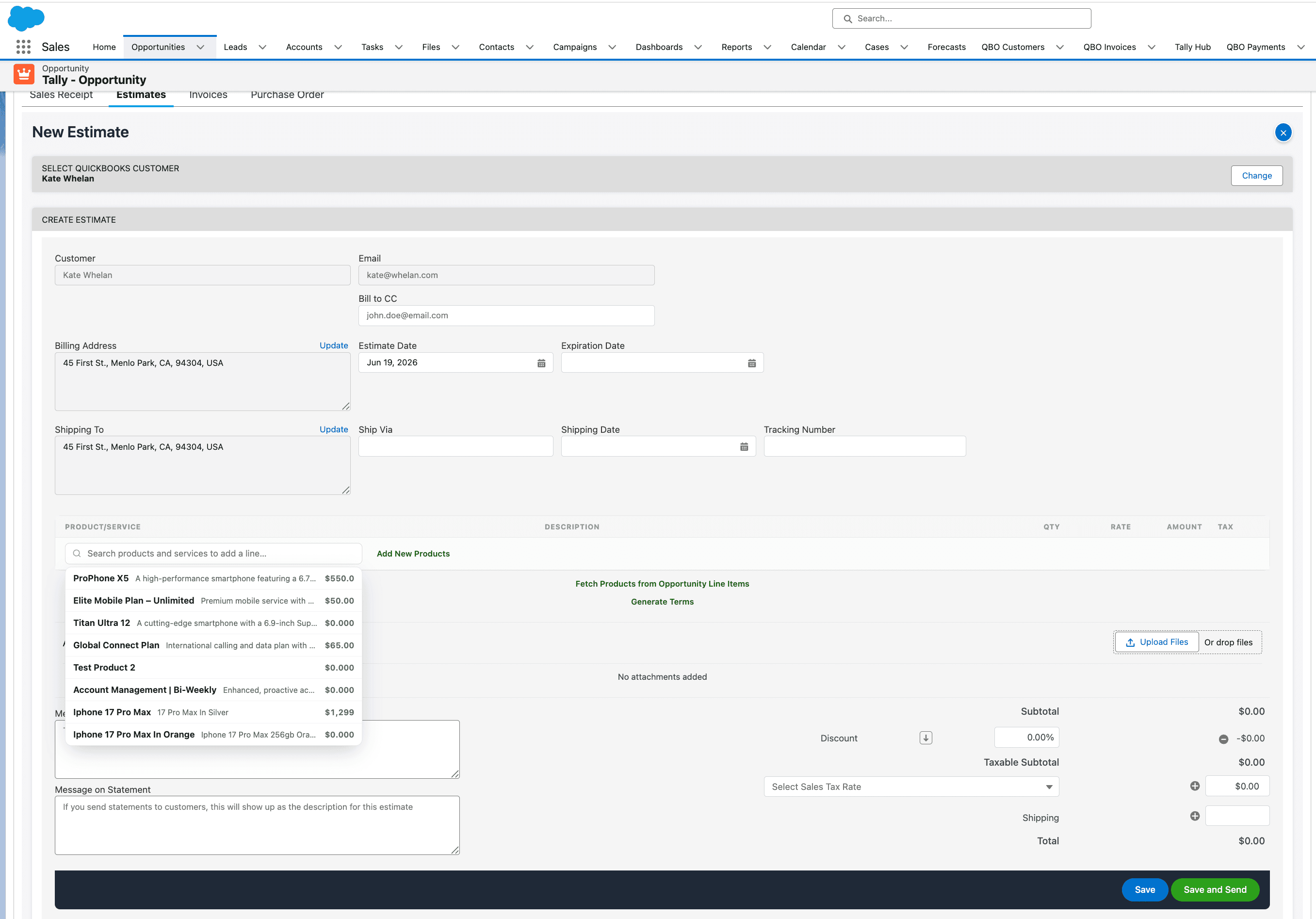 Converting a QuickBooks estimate to an invoice in Salesforce with Tally