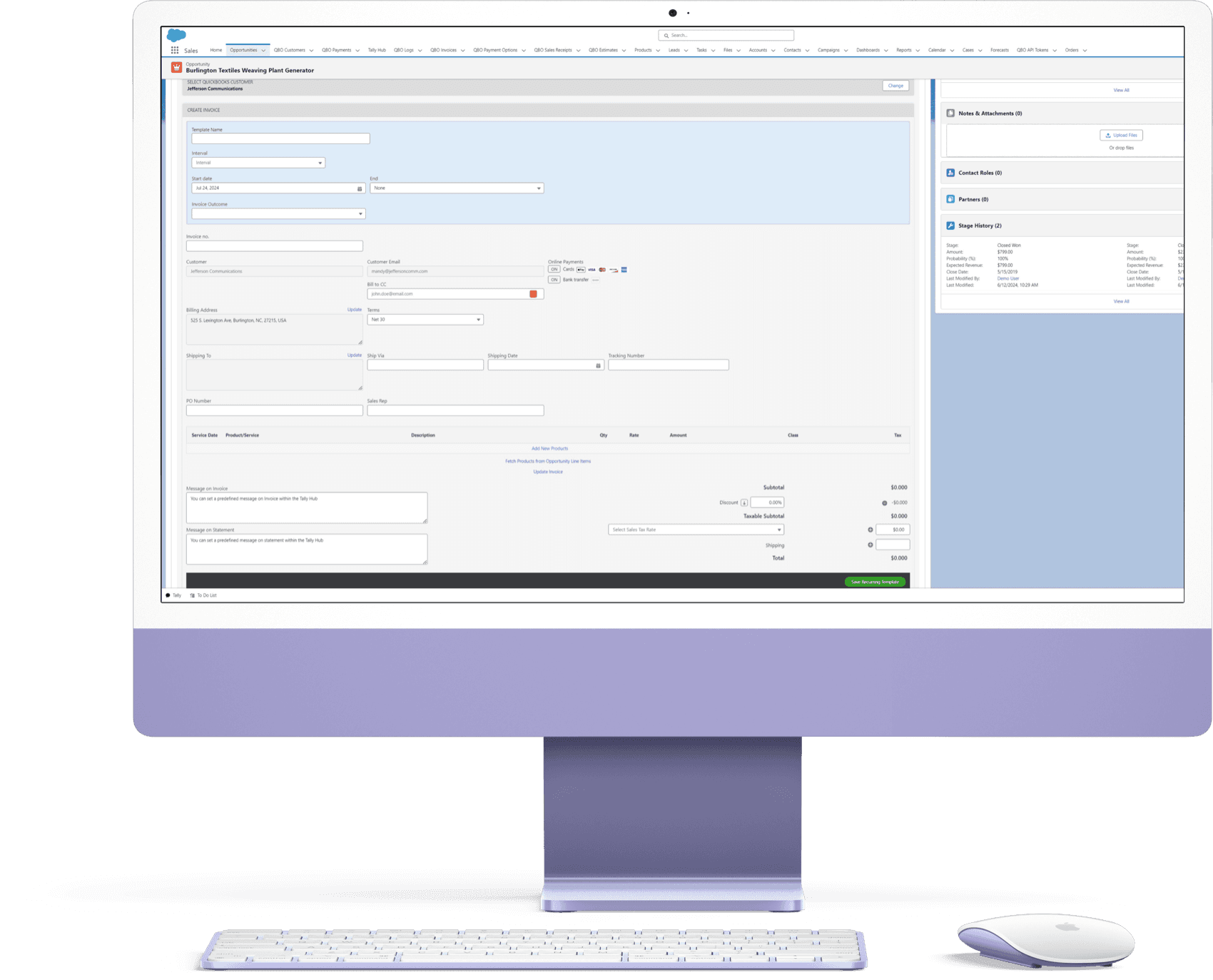 Create invoice screen in Tally inside Salesforce