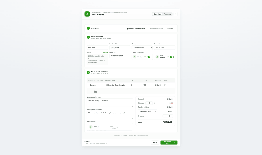 Issuing a QuickBooks sales receipt from Salesforce with Tally