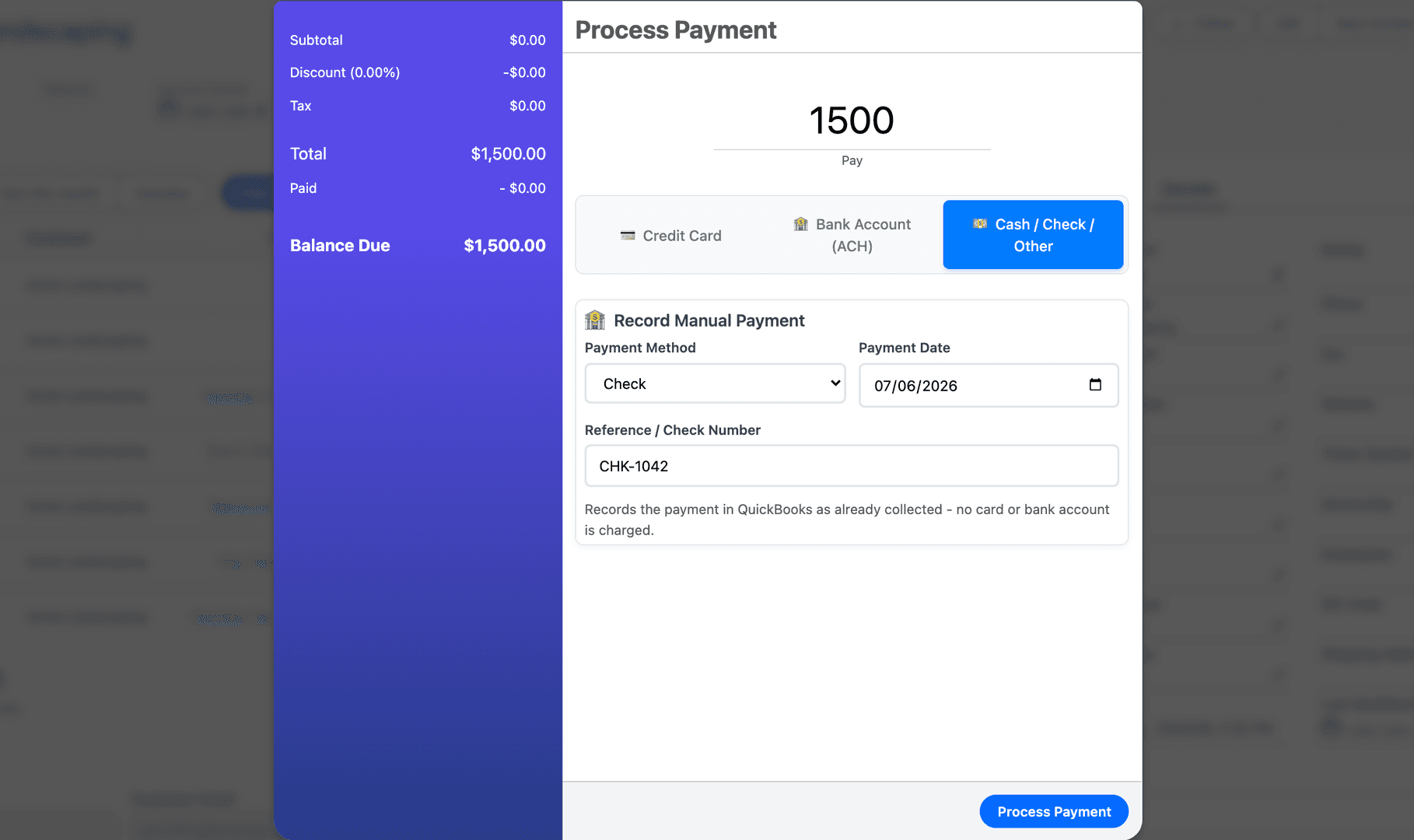Recording a check payment against an invoice in Salesforce with Tally