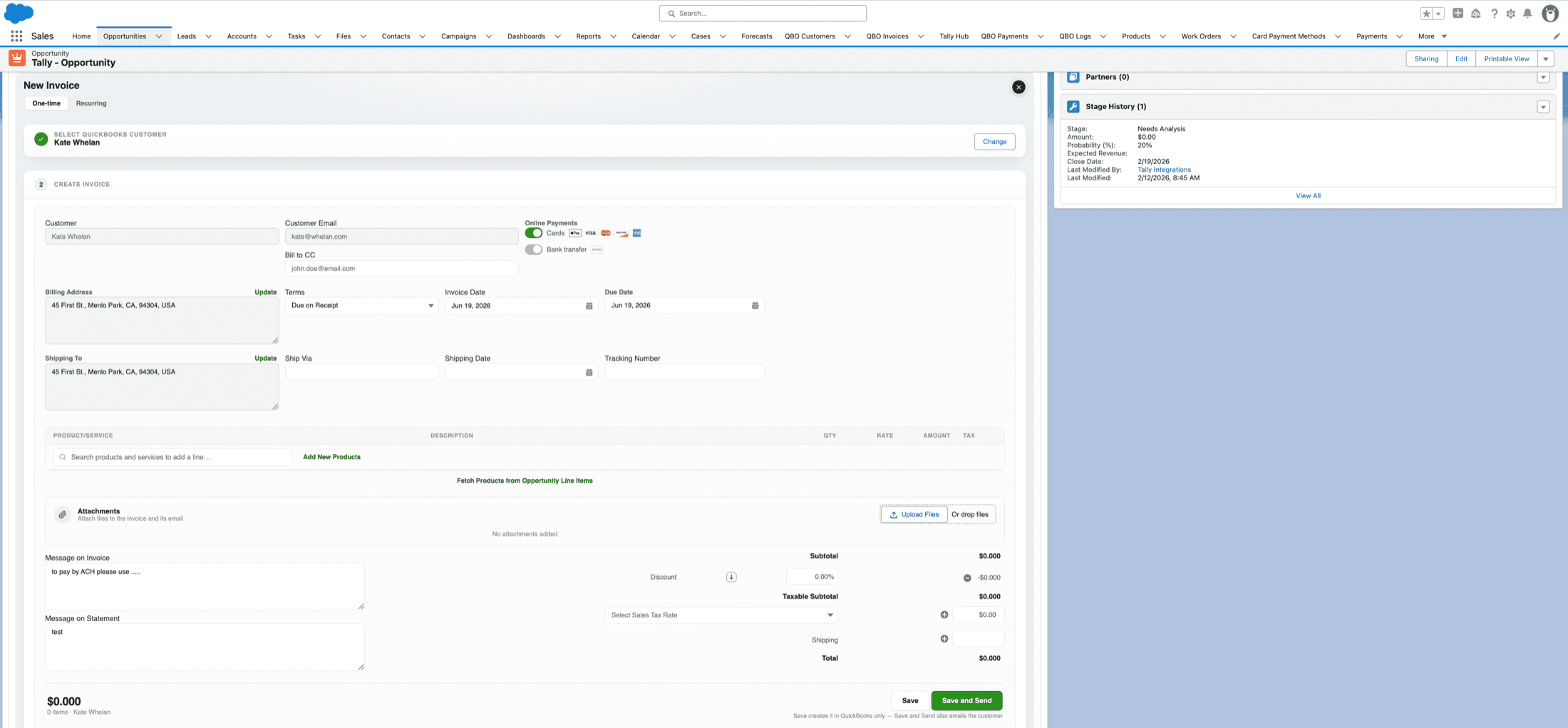 Building a QuickBooks invoice inside Salesforce with Tally