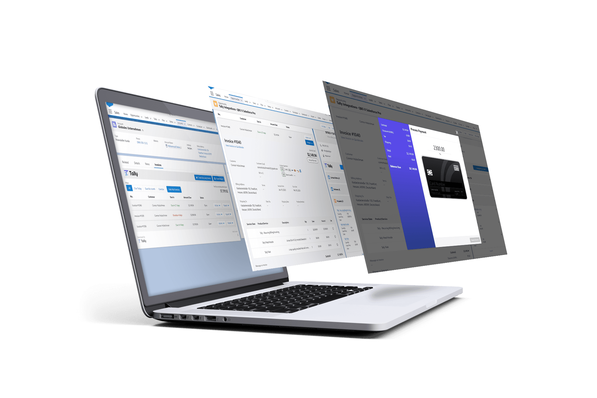 Processing a credit card payment on an invoice inside Salesforce with Tally